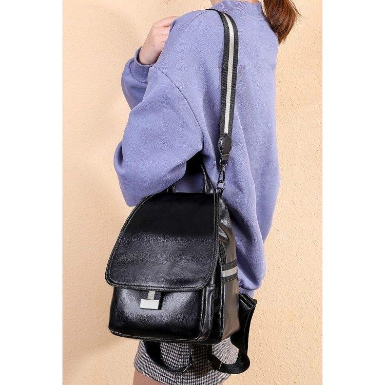 Retro PU Double-shoulder Backpack Women Handbag (Black)