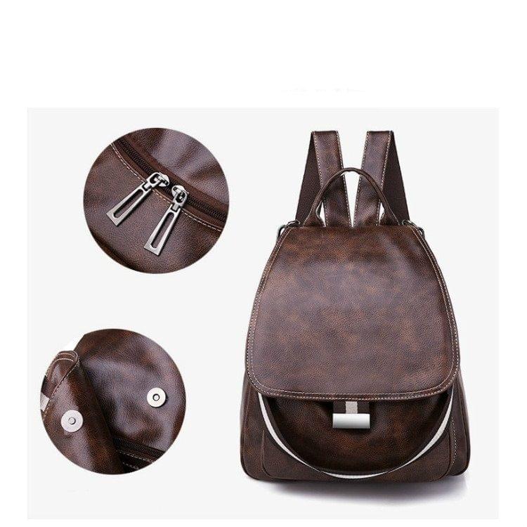 Retro PU Double-shoulder Backpack Women Handbag (Black)