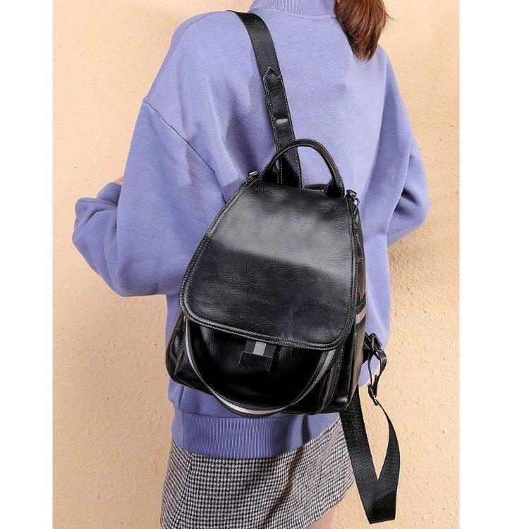 Retro PU Double-shoulder Backpack Women Handbag (Black)