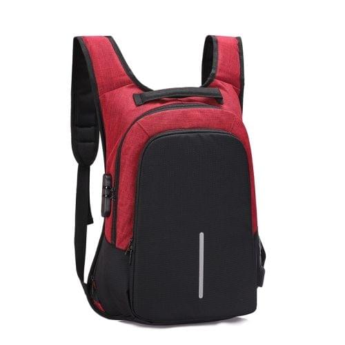 Multi-Function Oxford Portable Casual Double Shoulders School Bag Travel Backpack Bag with Earphone Line Hole & USB Charging (Wine Red)