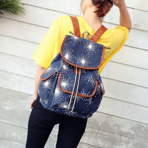 Leisure Fashion Canvas Backpack Handbag(Dark Blue)