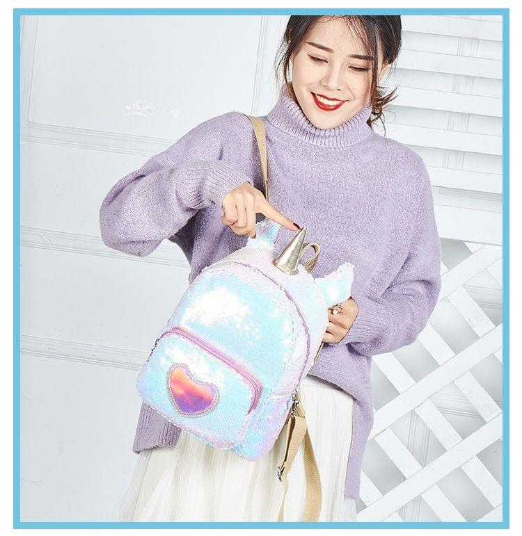 Fashion Waterproof Sequins Student Bag Travel Campus Backpack(White)