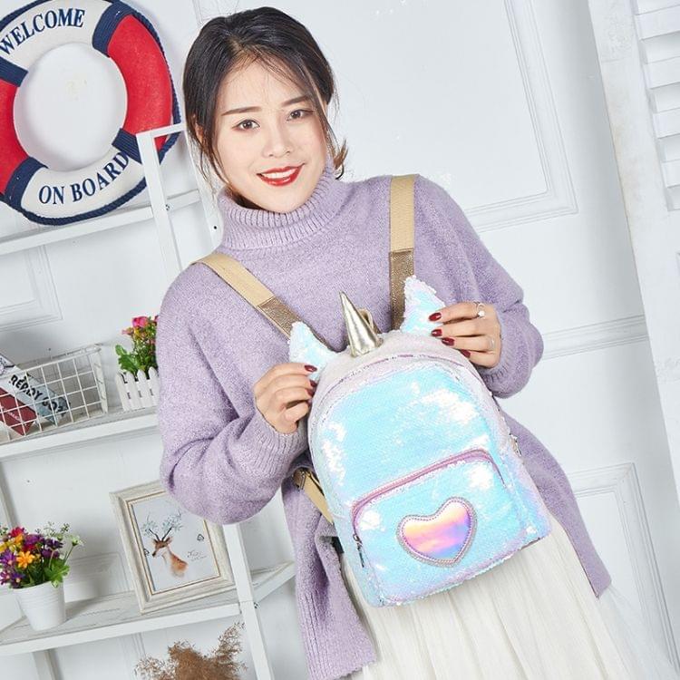 Fashion Waterproof Sequins Student Bag Travel Campus Backpack(White)