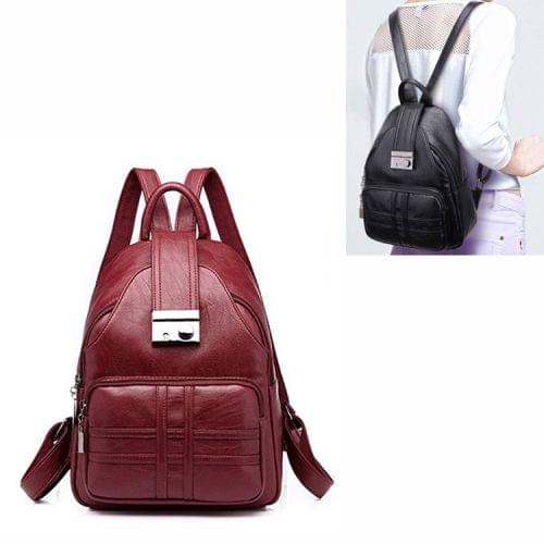 Simple Style Soft PU Surface Double Shoulder Bag Ladies Handbag Messenger Bag (Wine Red)