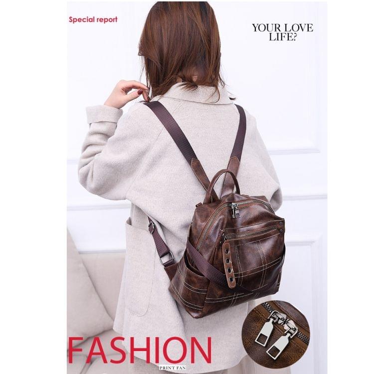 Fashion Retro PU Leather Ladies Double Shoulders Backpack Handbag Single-shoulder Bag (Brown)
