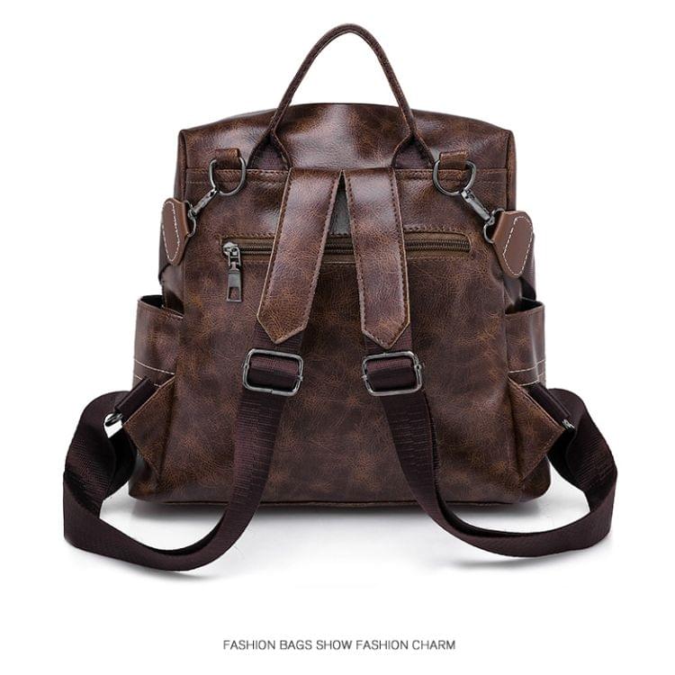 Fashion Retro PU Leather Ladies Double Shoulders Backpack Handbag Single-shoulder Bag (Brown)