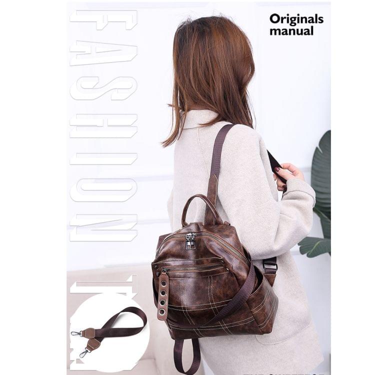 Fashion Retro PU Leather Ladies Double Shoulders Backpack Handbag Single-shoulder Bag (Brown)