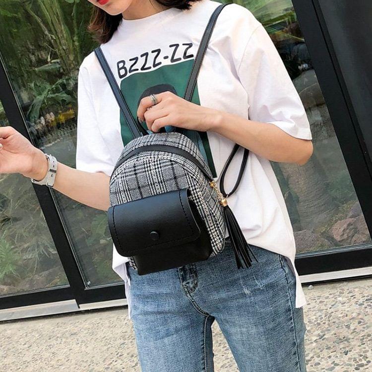 Leisure Fashion Woolen Cloth Double Shoulders Bag (Black)