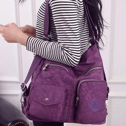 Multi-function Leisure Fashion Nylon Waterproof Slant Shoulder Double Shoulders Bag(Purple)