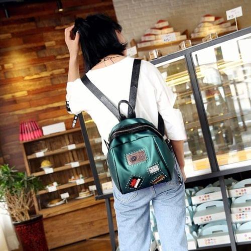 Fashion Element Pattern Multifunctional PU Leather Double Shoulders School Bag Travel Backpack Bag (Green)