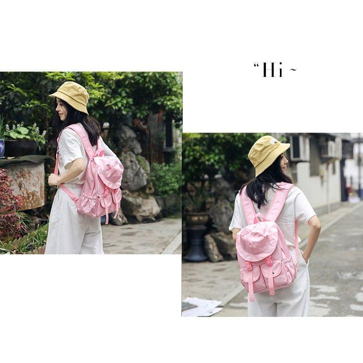 Waterproof Cap Oxford Cloth Double Shoulders School Bag Travel Backpack Bag(Pink)
