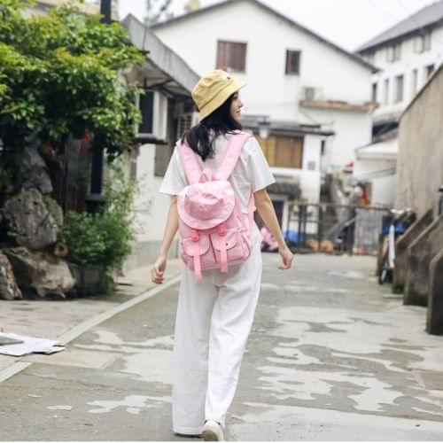 Waterproof Cap Oxford Cloth Double Shoulders School Bag Travel Backpack Bag(Pink)