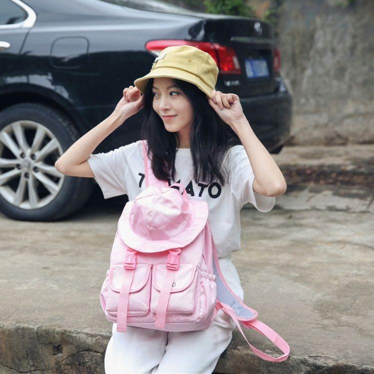 Waterproof Cap Oxford Cloth Double Shoulders School Bag Travel Backpack Bag(Pink)