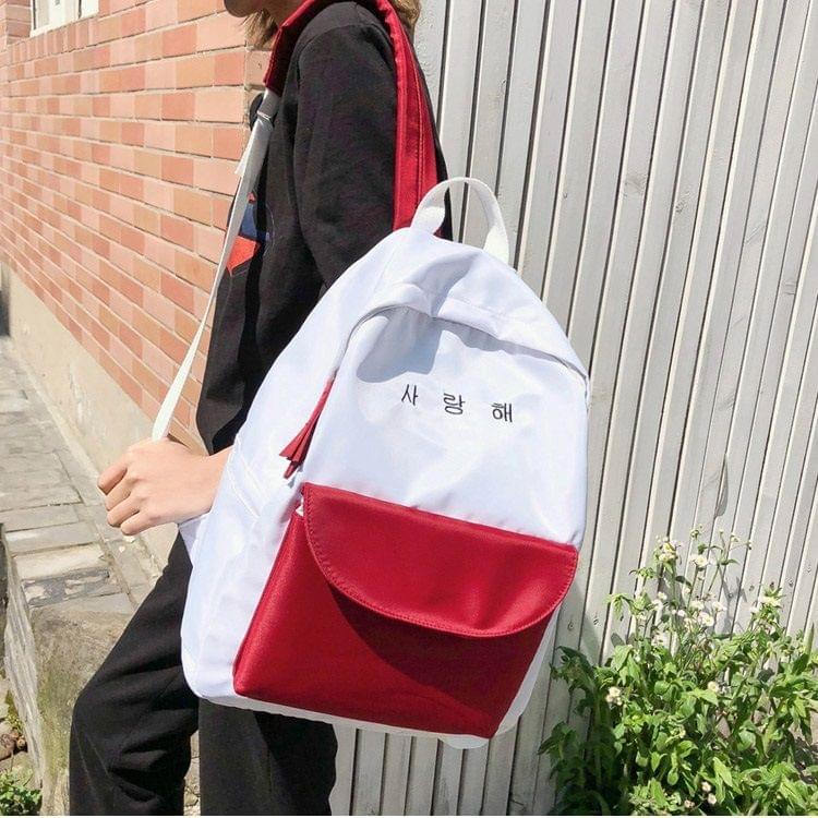 Color Matching Casual Double Shoulders Bag Casual Backpack Couple Shool Bag (Red)