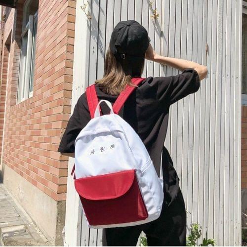 Color Matching Casual Double Shoulders Bag Casual Backpack Couple Shool Bag (Red)