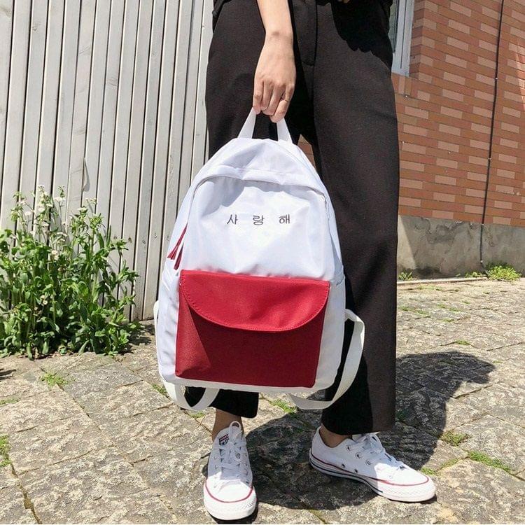 Color Matching Casual Double Shoulders Bag Casual Backpack Couple Shool Bag (Red)