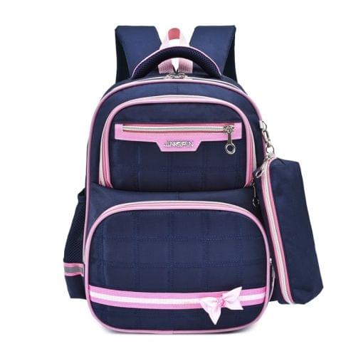 Lovely Double Shoulders School Bag Backpack Bag with Pen Bag (Blue Pink)