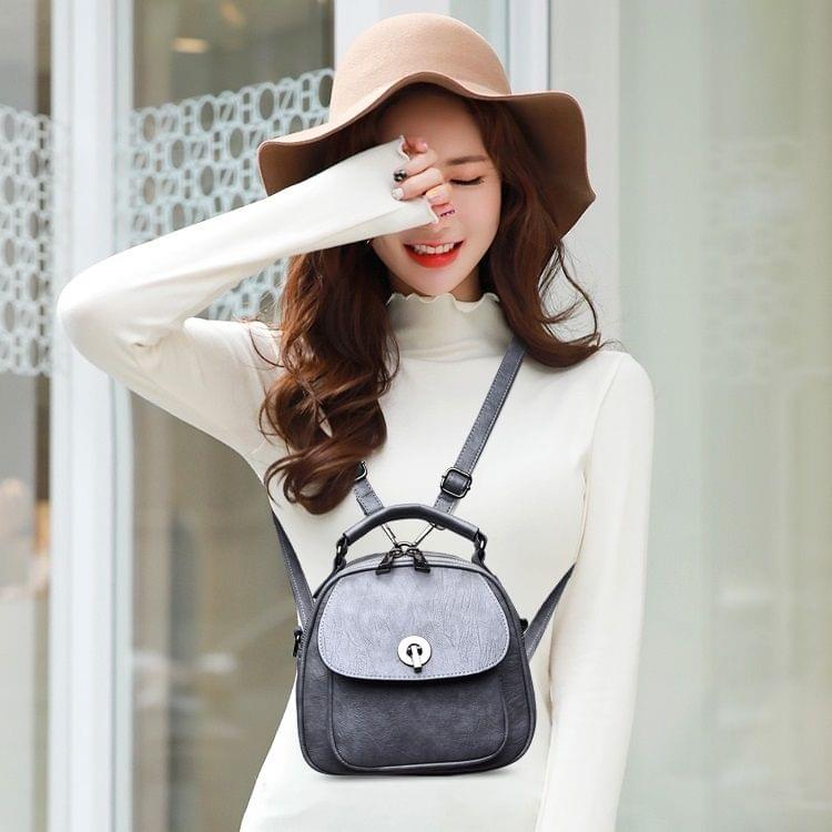 Fashion PU Double Shoulders Bag Messenger Bag Ladies Backpack Handbag (Grey)