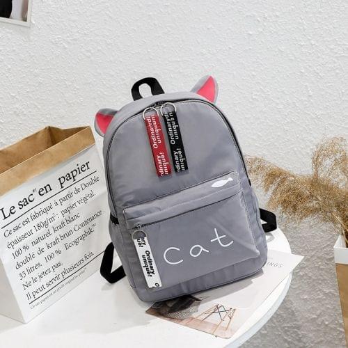 Animal Ears Style Double Zipper Design Double Shoulders School Bag Travel Backpack Bag (Color:Grey Size: + Cat)