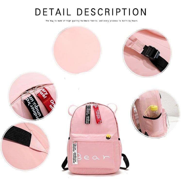Animal Ears Style Double Zipper Design Double Shoulders School Bag Travel Backpack Bag (Color:Grey Size: + Cat)