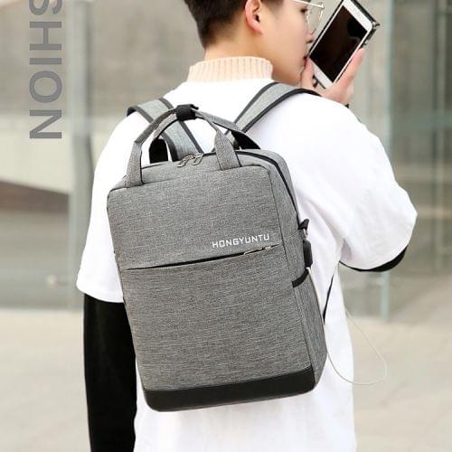 Multi-Function Terylene Portable Casual Double Shoulders Bag with USB Charging Hole (Gray)
