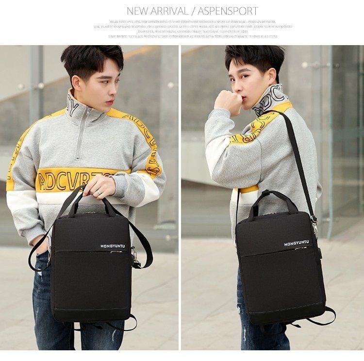 Multi-Function Terylene Portable Casual Double Shoulders Bag with USB Charging Hole (Gray)