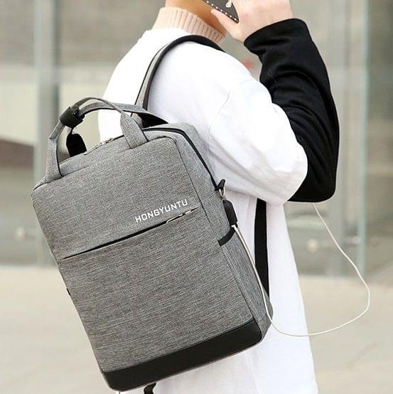 Multi-Function Terylene Portable Casual Double Shoulders Bag with USB Charging Hole (Gray)