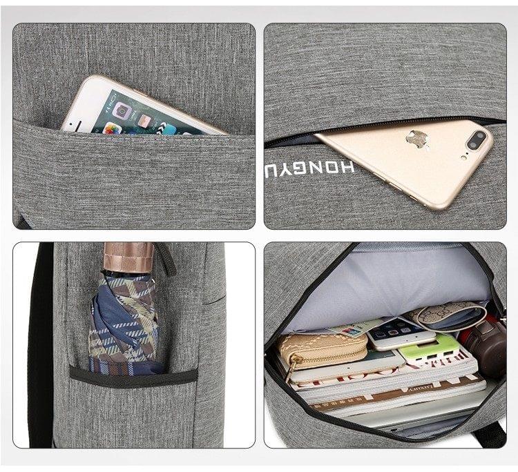 Multi-Function Terylene Portable Casual Double Shoulders Bag with USB Charging Hole (Gray)
