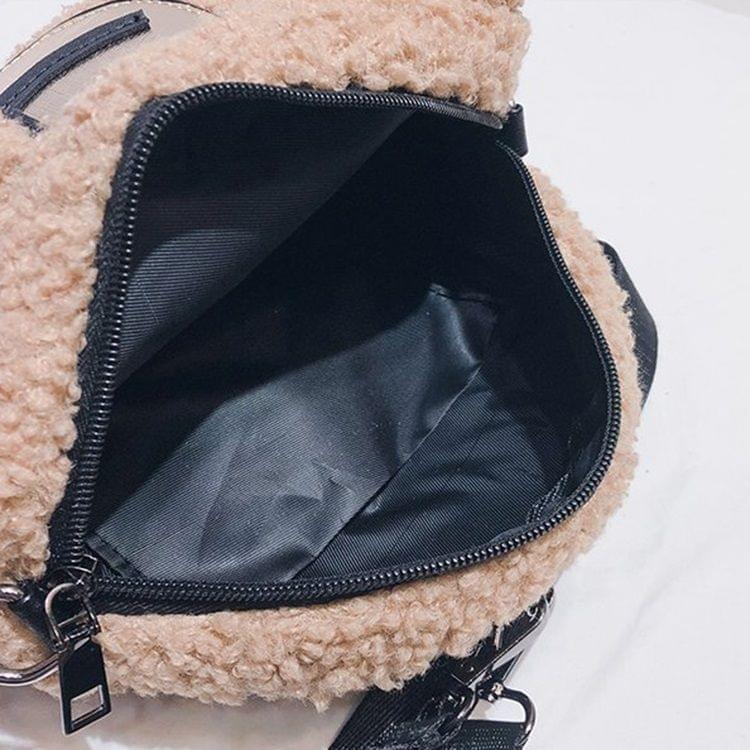 Bear Head Shape Casual Plush Double Shoulders Bag (White)