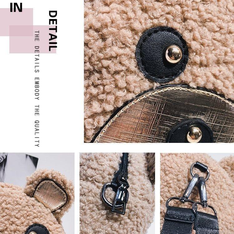 Bear Head Shape Casual Plush Double Shoulders Bag (White)
