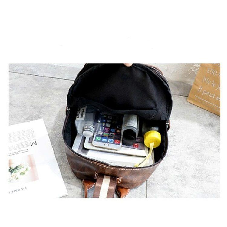 Retro PU Leather Backpack Womens Handbag Double Shoulders Bag (Black)