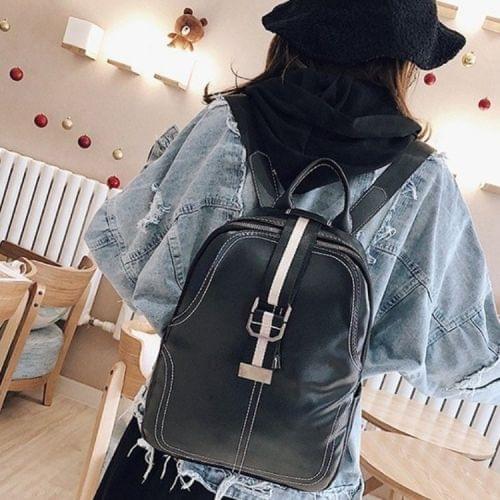Retro PU Leather Backpack Womens Handbag Double Shoulders Bag (Black)