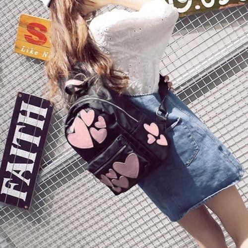 Hearts Pattern Double Shoulders School Bag Travel Backpack Bag (Pink)