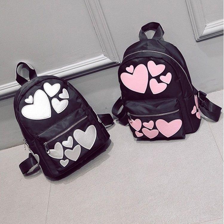 Hearts Pattern Double Shoulders School Bag Travel Backpack Bag (Pink)