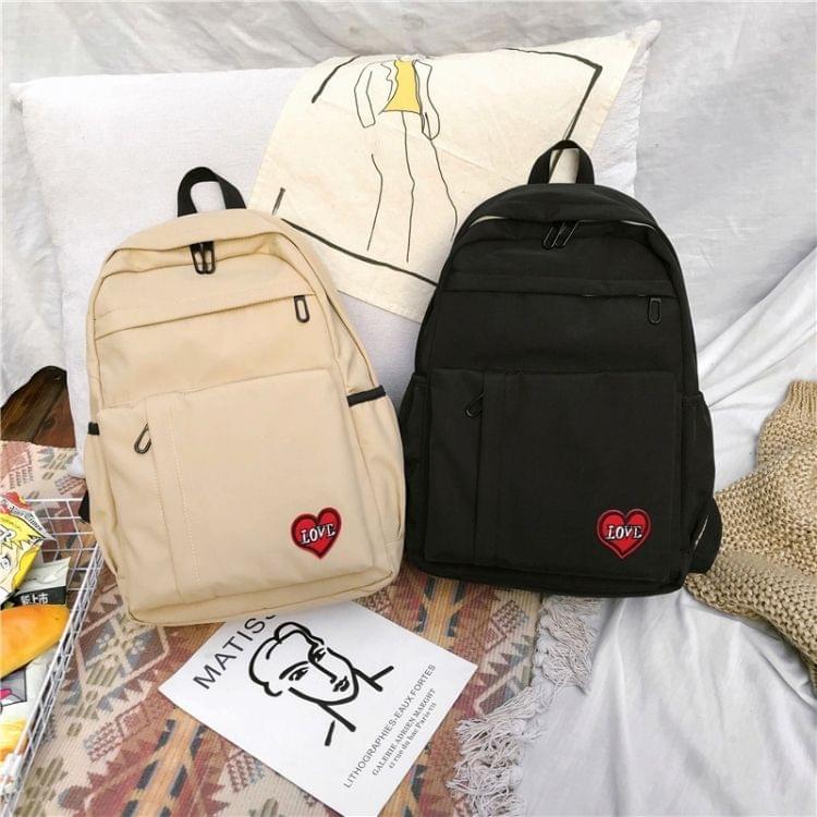 Pure Color Heart Nylon Double Shoulders School Bag Travel Backpack Bag (Khaki)