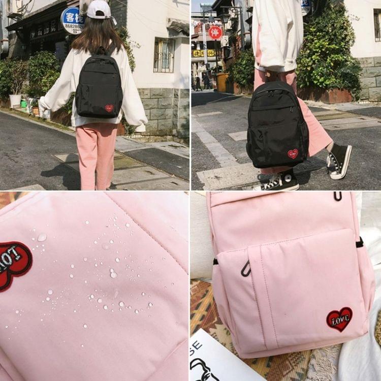 Pure Color Heart Nylon Double Shoulders School Bag Travel Backpack Bag (Khaki)