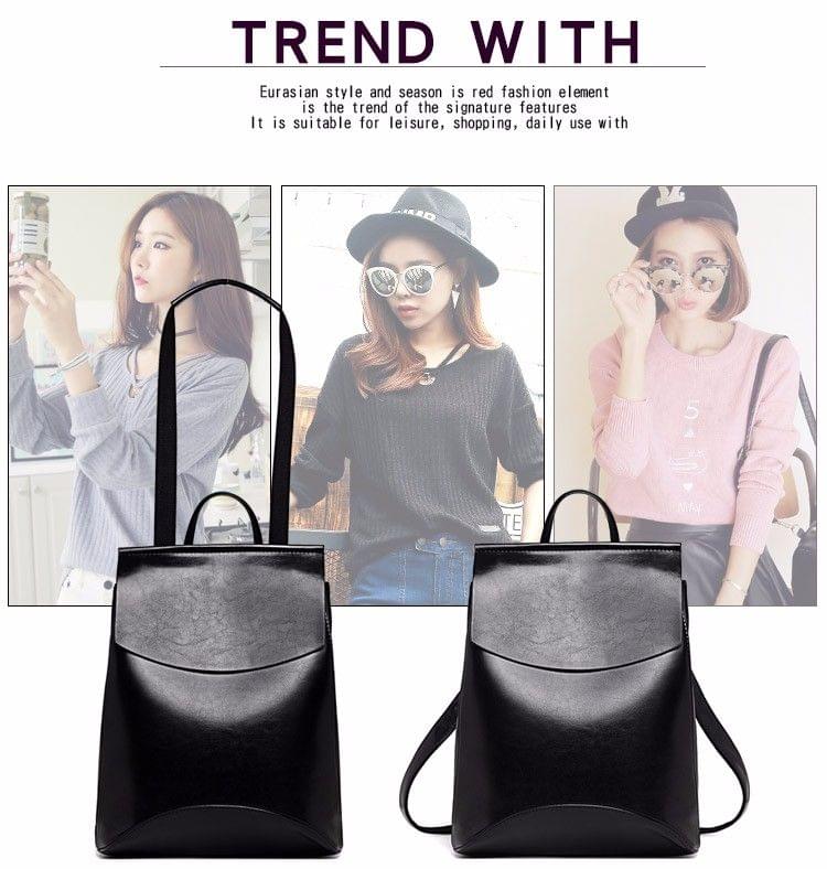 Fashion Women Backpack Youth Leather Backpacks for Teenage Girls Female School Double-Shoulder Bag(Blue)