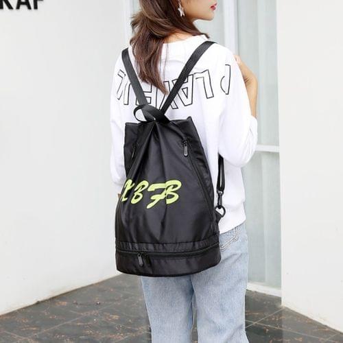 Drawstring Oxford Double Shoulders Sports Backpack Bag (Black Green)