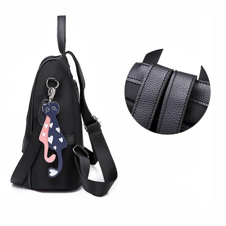 Oxford Cloth Double Shoulder Strap Single & Double Shoulder Bag Messenger Bag with Kitten Pendant (Grey)
