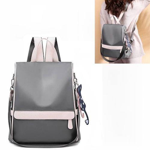 Oxford Cloth Double Shoulder Strap Single & Double Shoulder Bag Messenger Bag with Kitten Pendant (Grey)