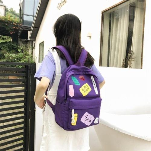 Graffiti Words Pattern Double Shoulders School Bag Travel Backpack Bag (Purple)