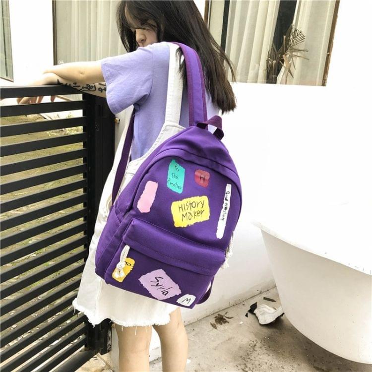 Graffiti Words Pattern Double Shoulders School Bag Travel Backpack Bag (Purple)
