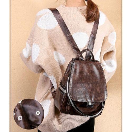 Retro PU Double-shoulder Backpack Women Handbag (Coffee)