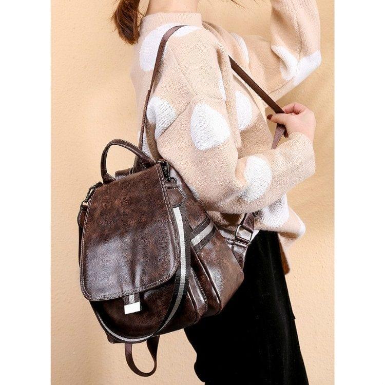 Retro PU Double-shoulder Backpack Women Handbag (Coffee)