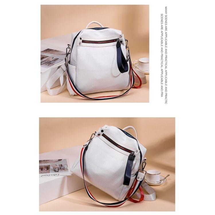 Casual Fashion PU Leather Backpack Ladies Handbag Waterproof Shoulder Bag (White)