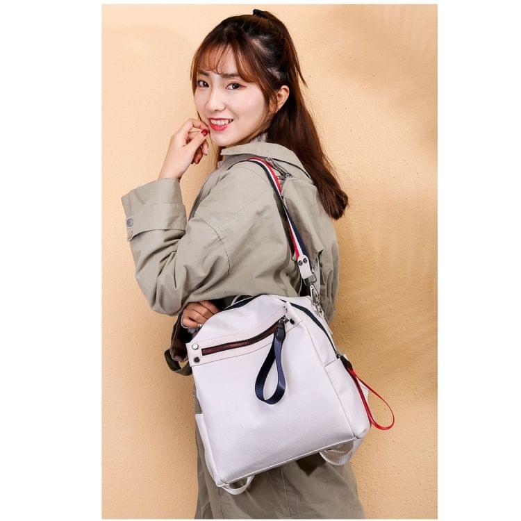 Casual Fashion PU Leather Backpack Ladies Handbag Waterproof Shoulder Bag (White)