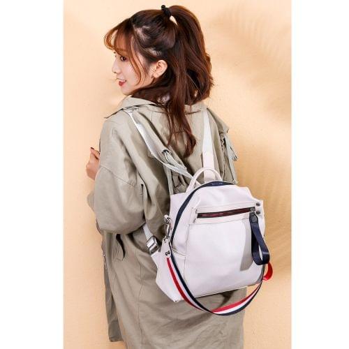 Casual Fashion PU Leather Backpack Ladies Handbag Waterproof Shoulder Bag (White)