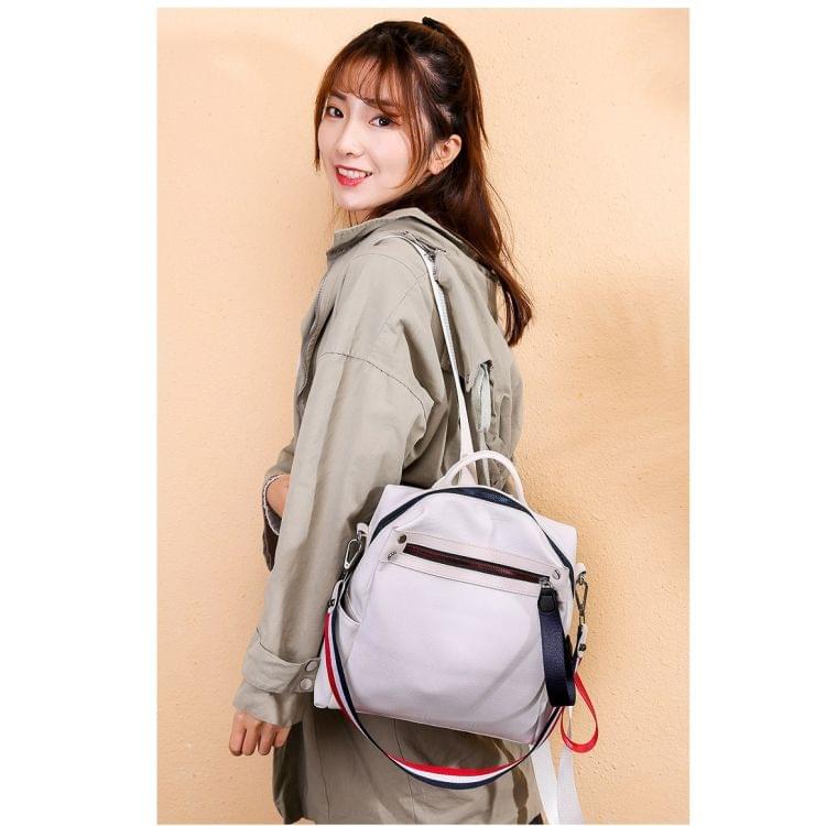 Casual Fashion PU Leather Backpack Ladies Handbag Waterproof Shoulder Bag (White)