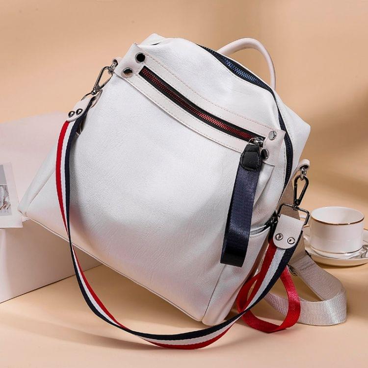Casual Fashion PU Leather Backpack Ladies Handbag Waterproof Shoulder Bag (White)