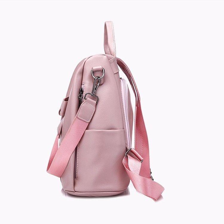 Fashion PU School Backpack Casual Handbag Shoulder Bag(Pink)